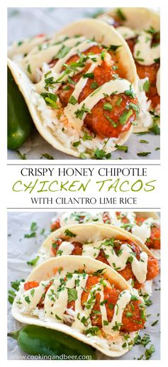 Crispy Honey Chipotle Chicken Tacos with Cilantro Lime Rice