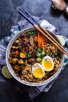 Crockpot Caramelized Pork Ramen Noodle Soup w/Curry Roasted Acorn Squash