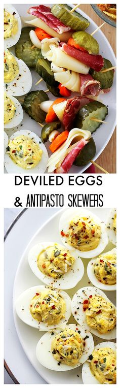 Deviled Eggs and Antipasto Skewers