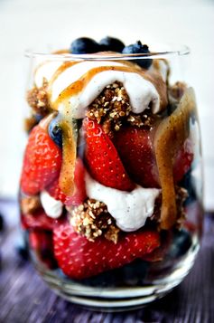 Dreamy Berry Parfait with Coconut Whipped Cream, Caramel & Raw Granola Clusters | Vegan & Gluten-Free