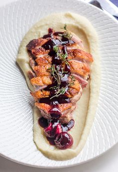 Duck Breast with Cherry Jus and Celeriac Puree