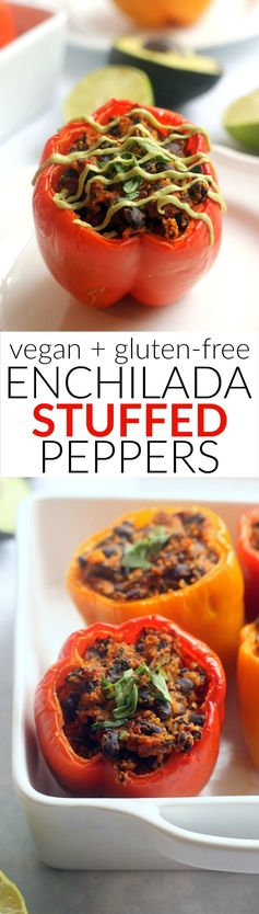 Enchilada Stuffed Peppers with Avocado Cream