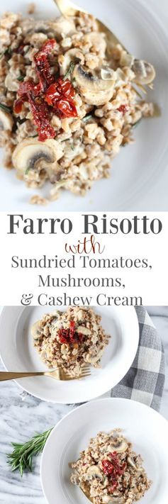 Farro Risotto with Sundried Tomatoes, Mushrooms, & Cashew Cream