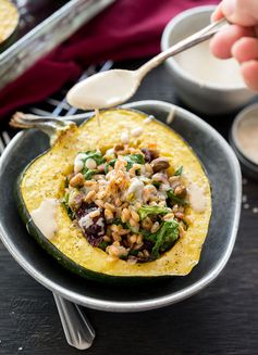 Farro-Stuffed Acorn Squash with Tahini Dressing