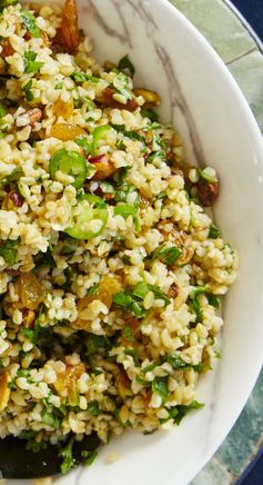 Farro with Pistachios, Mixed Herbs, and Golden Raisins