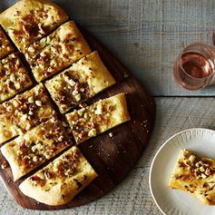 Glazed Shallot, Walnut, Sage, and Goat Cheese Pizza