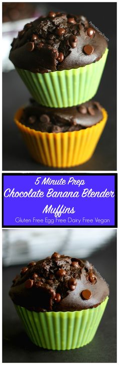 Gluten Free Blender Chocolate Banana Muffins (Vegan