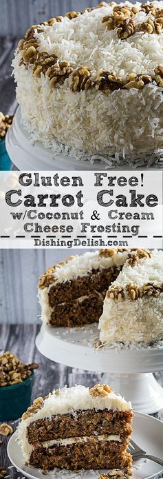 Gluten Free Carrot Cake with Coconut & Cream Cheese Frosting