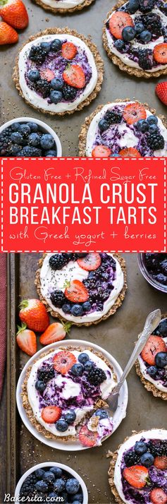 Granola Crust Breakfast Tarts with Greek Yogurt + Berries (Gluten Free + Refined Sugar Free