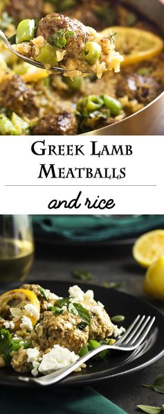 Greek Lamb Meatballs and Rice - One Pot Meal