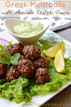 Greek Meatballs with Avocado Tzatziki Sauce