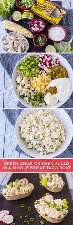 Green Chile Chicken Salad in a Whole Wheat Taco Boat