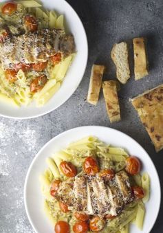 Grilled Garlic Chicken with Pesto Cream Sauce