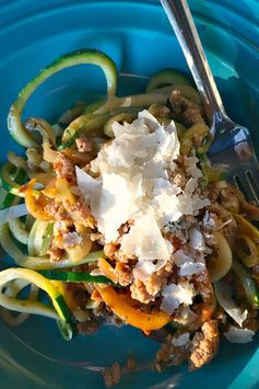 Ground Turkey Pesto Yellow Squash and Zucchini Noodles