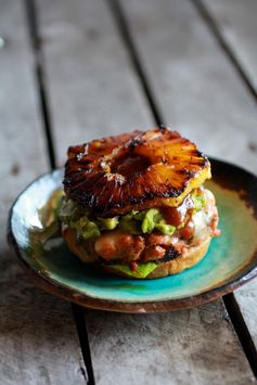 Hawaiian BBQ Salmon Burgers with Coconut Caramelized Pineapple