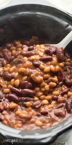 Healthier Slow Cooker Maple Balsamic Baked Beans