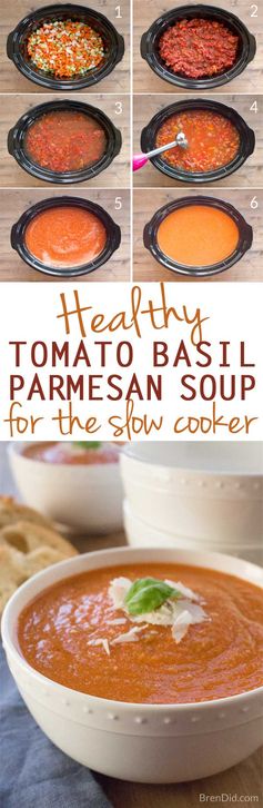 Healthy Slow Cooker Tomato Basil Parmesan Soup