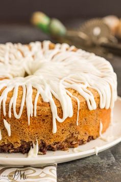 Homemade Sour Cream Cinnamon roll pound cake recipe with cream cheese frosting