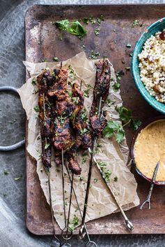 Indian Style Beef Satay with Curried Cashew Sauce