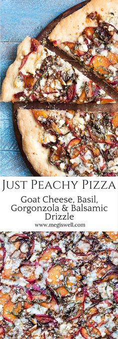 Just Peachy Pizza with Goat Cheese, Basil, Gorgonzola, and Balsamic Drizzle