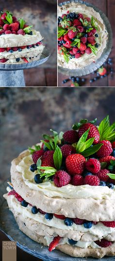 Layered Hazalnut Pavlova with Mascarpone Cream and Berries