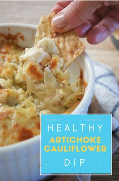 Lighter Artichoke Cauliflower Dip with Flatbread Crisps