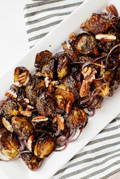 Maple-Balsamic Roasted Brussels Sprouts and Spiralized Onions