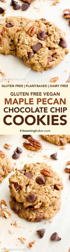 Maple Pecan Chocolate Chip Cookies (Oat Flour, Vegan, Gluten Free, Dairy Free