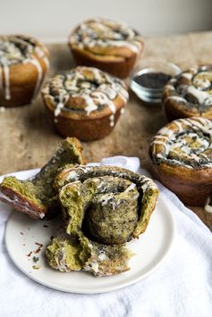 Matcha Black Sesame Rolls with tangerine glaze