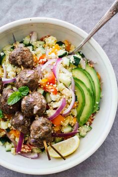 Mediterranean Salad Bowls w/ Lebanese BBQ Meatballs