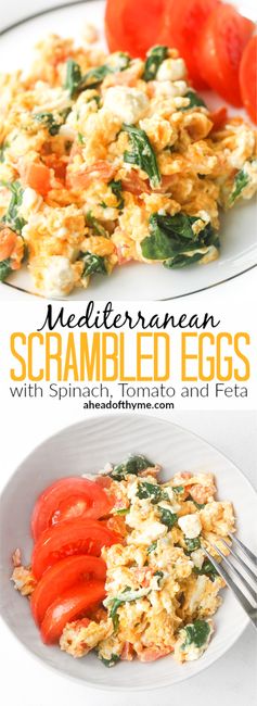 Mediterranean Scrambled Eggs with Spinach, Tomato and Feta