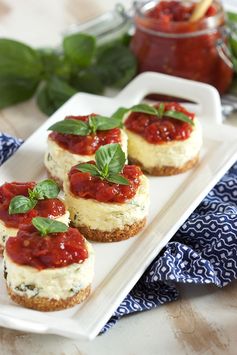 Mini Basil Parmesan Cheesecakes with Tomato Jam