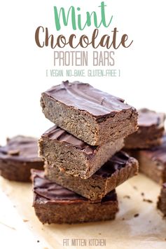 Mint Chocolate Protein Bars [no-bake, vegan]