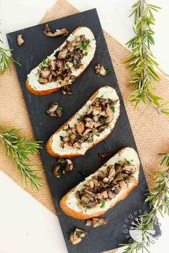 Mushroom Crostini with Garlic Basil Vegan Ricotta “Cheese” Spread