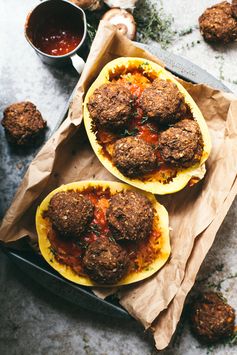 Mushroom Onion Thyme Veggie Meatballs with Spaghetti Squash Pasta