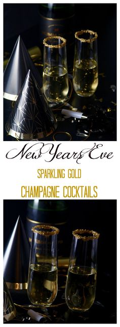 New Years Eve Sparkling Gold Champagne Cocktails