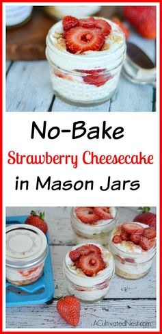 No-Bake Mason Jar Strawberry Cheesecake