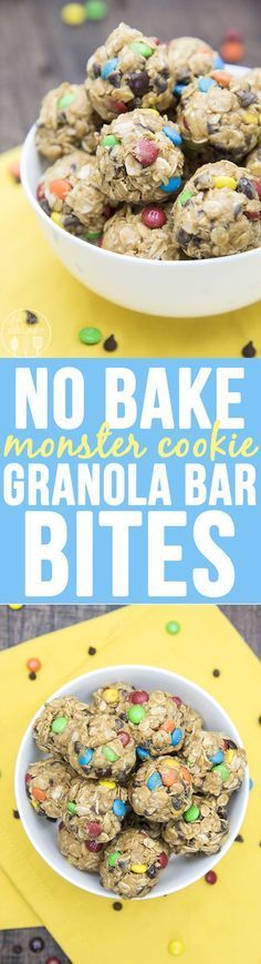 No Bake Monster Cookie Granola Bar Bites