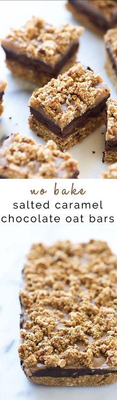 No Bake Salted Caramel Chocolate Oat Bars