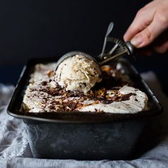 No-churn chestnut ice cream with rum, dark chocolate, and toasted walnuts