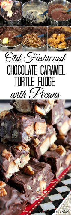 Old Fashioned Chocolate Caramel Turtle Fudge with Pecans