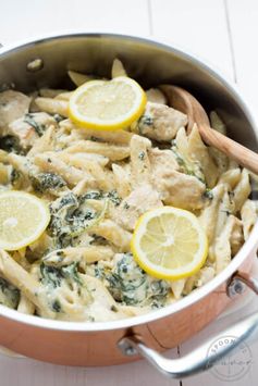 One Pot Creamy Lemon Chicken Pasta with Baby Kale