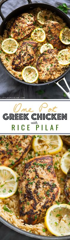 One Pot Greek Chicken and Rice Pilaf