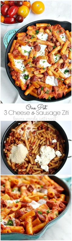 One Pot Three Cheese and Sausage Ziti