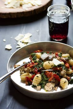 (One Pot Tuscan Kale, Sun Dried Tomato & Chicken Sausage Gnocchi