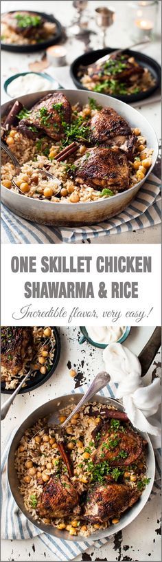 One Skillet Baked Chicken Shawarma and Rice Pilaf