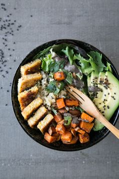 Orange-Ginger Tempeh Bowl + Black Sesame Sauce