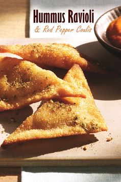 Pan-Fried Hummus Ravioli with Red Pepper Coulis