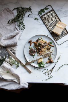 Pan fried polenta + wild mushroom ragu