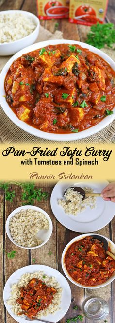 Pan Fried Tofu Curry with Tomatoes And Spinach